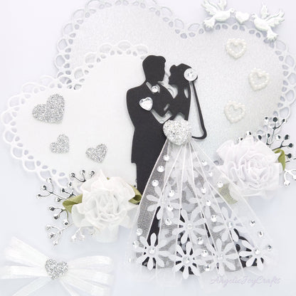 Handmade Personalised 3D Wedding Card with Floral Heart & Couple + Complimentary Gift Box | Anniversary | Wedding | Engagement