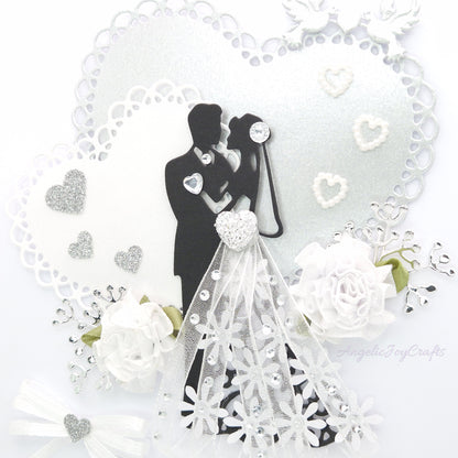 Handmade Personalised 3D Wedding Card with Floral Heart & Couple + Complimentary Gift Box | Anniversary | Wedding | Engagement