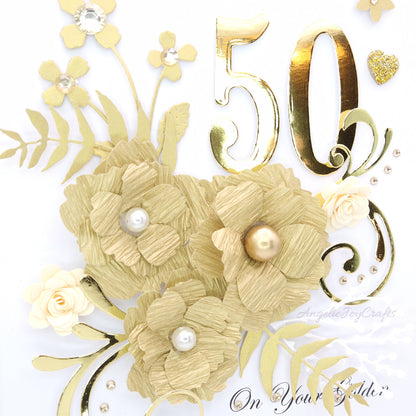 Handmade Personalised 3D Gold 50 Anniversary Card with Flowers + Complimentary Gift Box | Anniversary | Wedding | Engagement