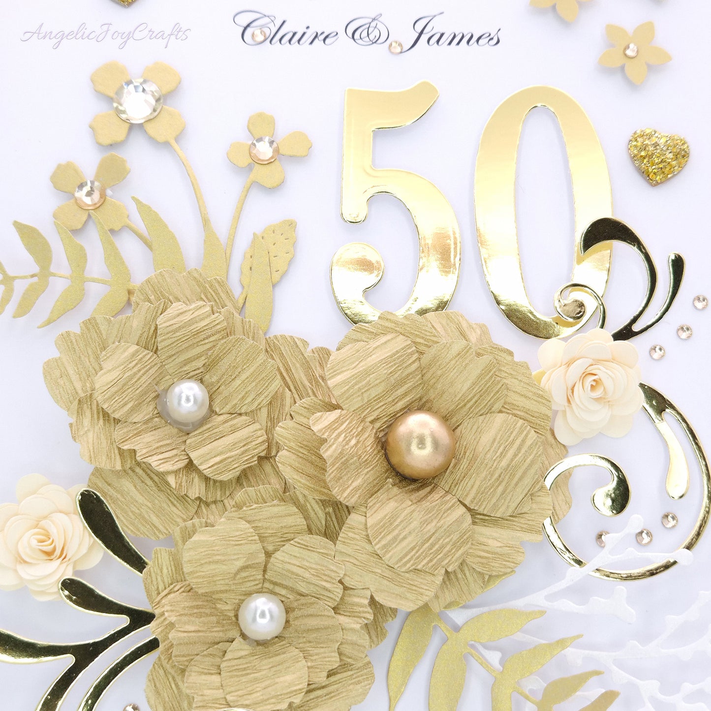 Handmade Personalised 3D Gold 50 Anniversary Card with Flowers + Complimentary Gift Box | Anniversary | Wedding | Engagement