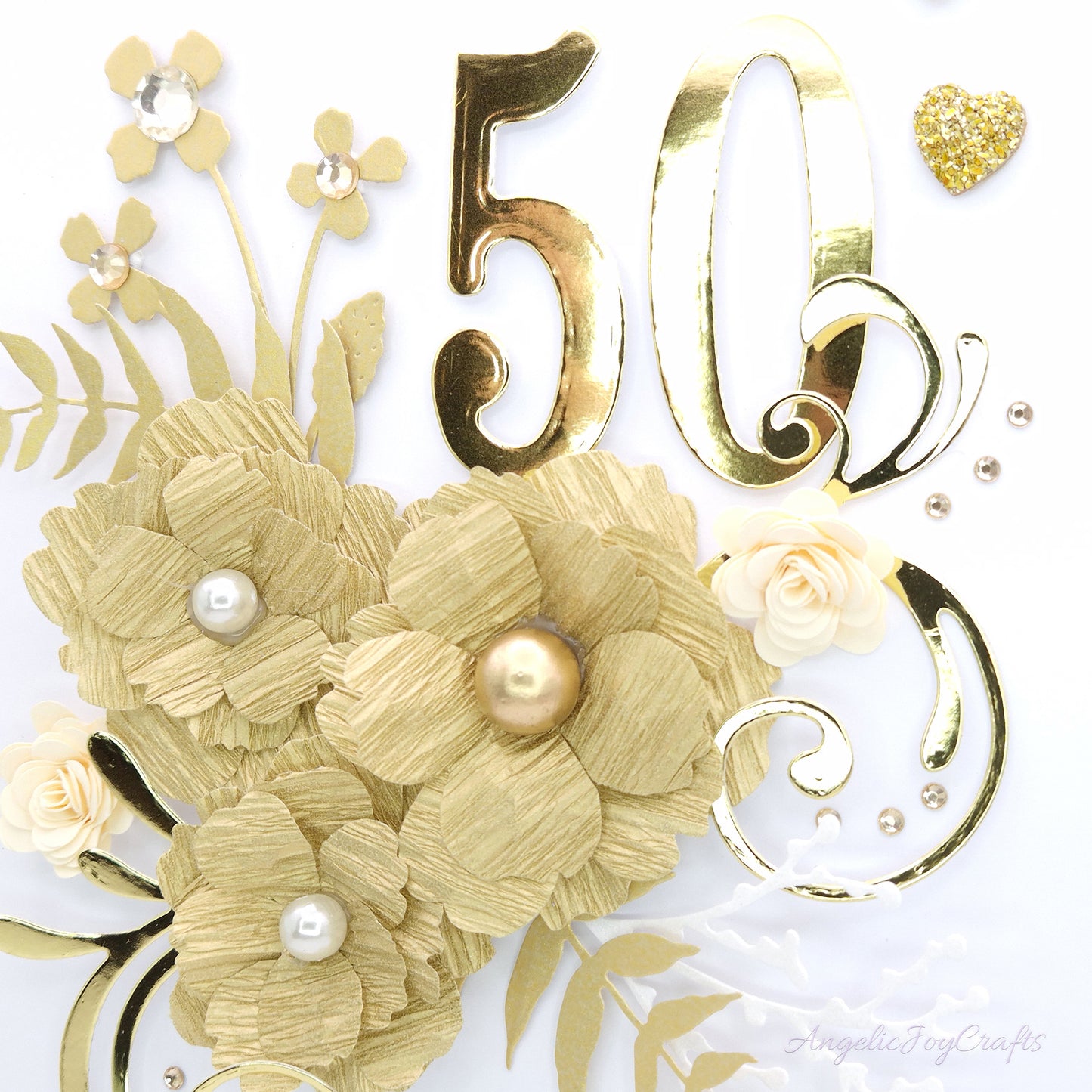 Handmade Personalised 3D Gold 50 Anniversary Card with Flowers + Complimentary Gift Box | Anniversary | Wedding | Engagement