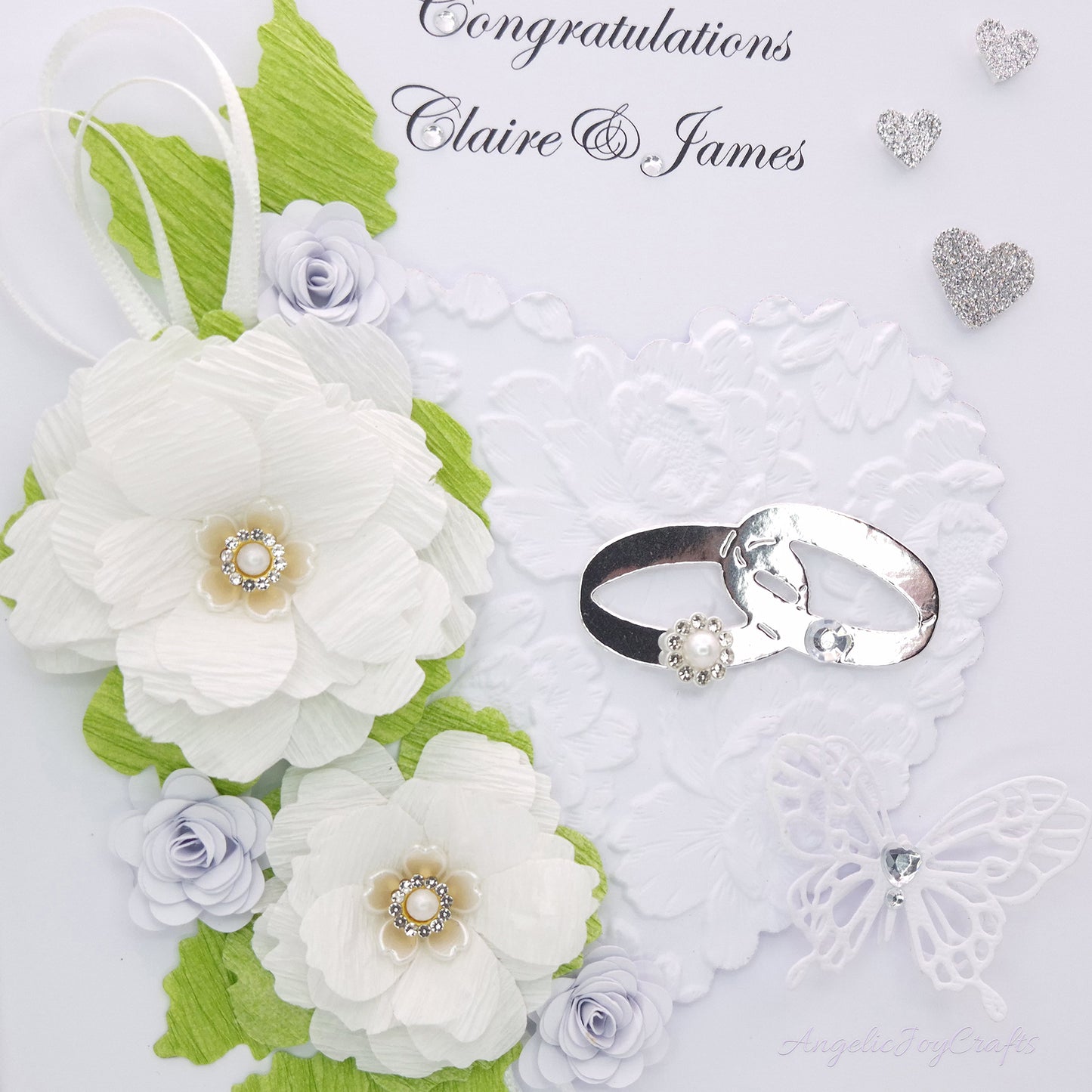 Handmade Personalised 3D Wedding Card with Floral Heart & Rings + Complimentary Gift Box | Anniversary | Wedding | Engagement