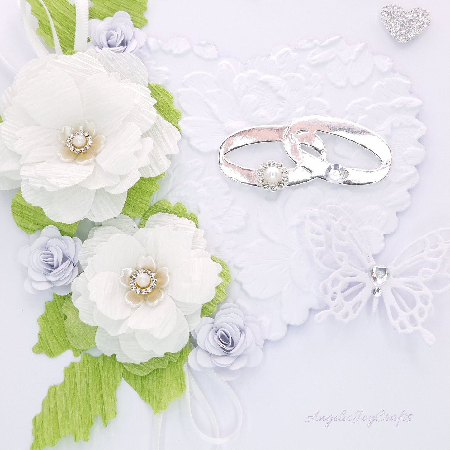 Handmade Personalised 3D Wedding Card with Floral Heart & Rings + Complimentary Gift Box | Anniversary | Wedding | Engagement