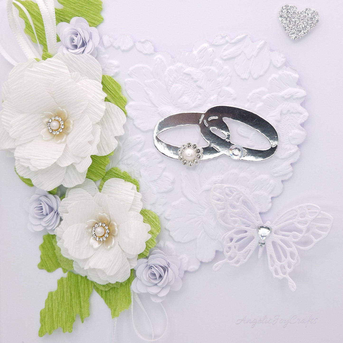 Handmade Personalised 3D Wedding Card with Floral Heart & Rings + Complimentary Gift Box | Anniversary | Wedding | Engagement