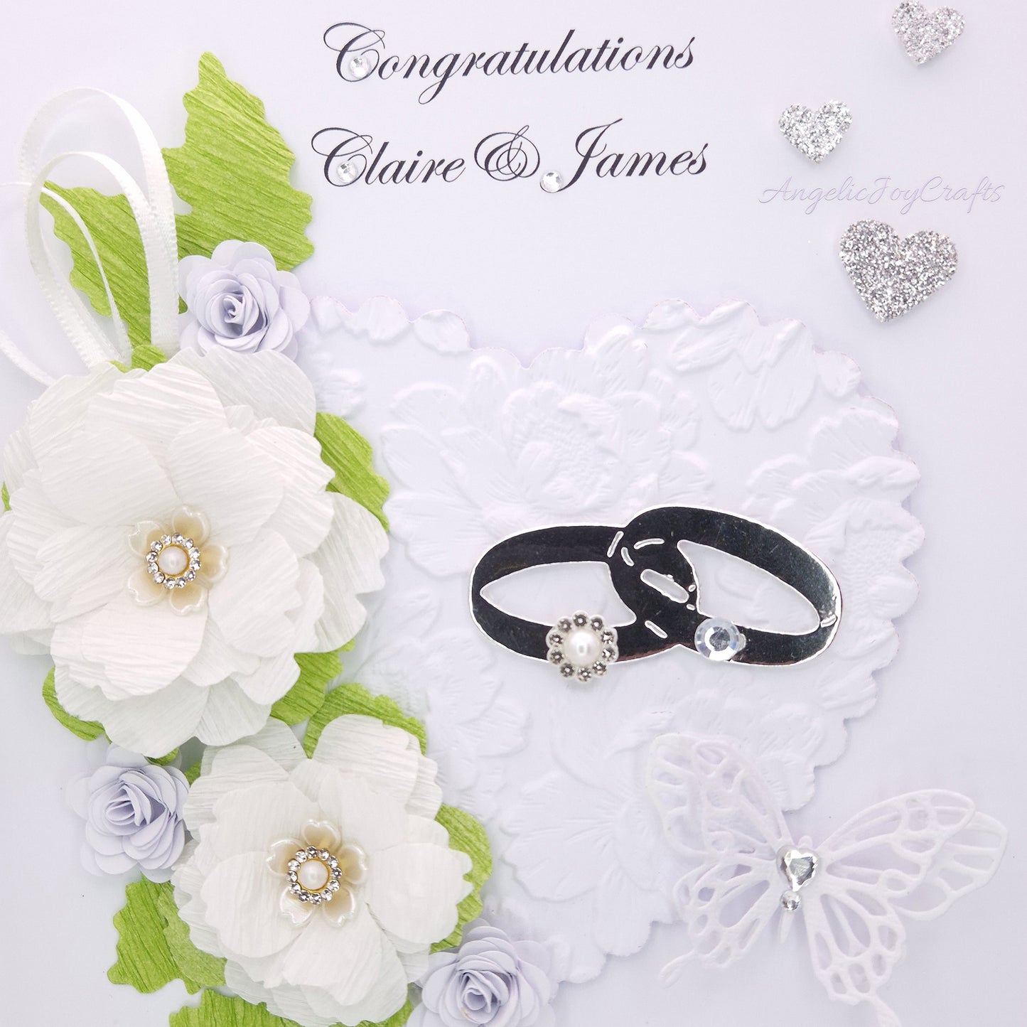 Handmade Personalised 3D Wedding Card with Floral Heart & Rings + Complimentary Gift Box | Anniversary | Wedding | Engagement