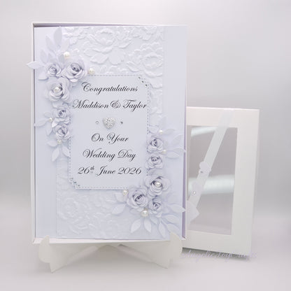 Handmade Personalised 3D Wedding Card with Floral Frame + Complimentary Gift Box | Anniversary | Wedding | Engagement