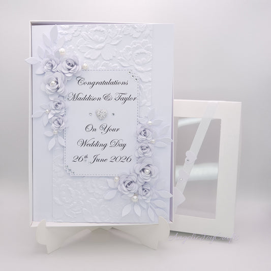 Handmade Personalised 3D Wedding Card with Floral Frame + Complimentary Gift Box | Anniversary | Wedding | Engagement