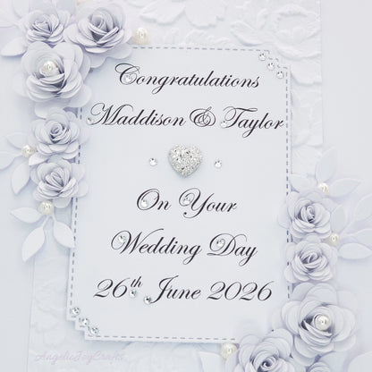 Handmade Personalised 3D Wedding Card with Floral Frame + Complimentary Gift Box | Anniversary | Wedding | Engagement