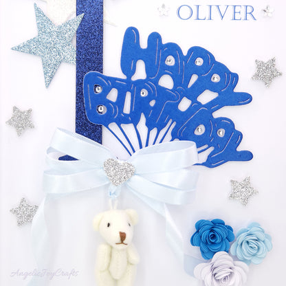 Handmade Personalised 3D Child Birthday Card with a Plush Teddy + Complimentary Gift Box | Baby Shower | Child Birthday | Baby Born | Birthday