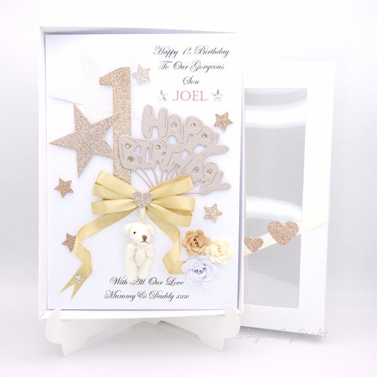 Handmade Personalised 3D Child Birthday Card with a Plush Teddy + Complimentary Gift Box | Baby Shower | Child Birthday | Baby Born | Birthday