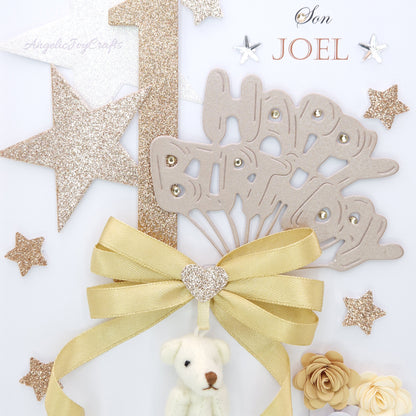 Handmade Personalised 3D Child Birthday Card with a Plush Teddy + Complimentary Gift Box | Baby Shower | Child Birthday | Baby Born | Birthday