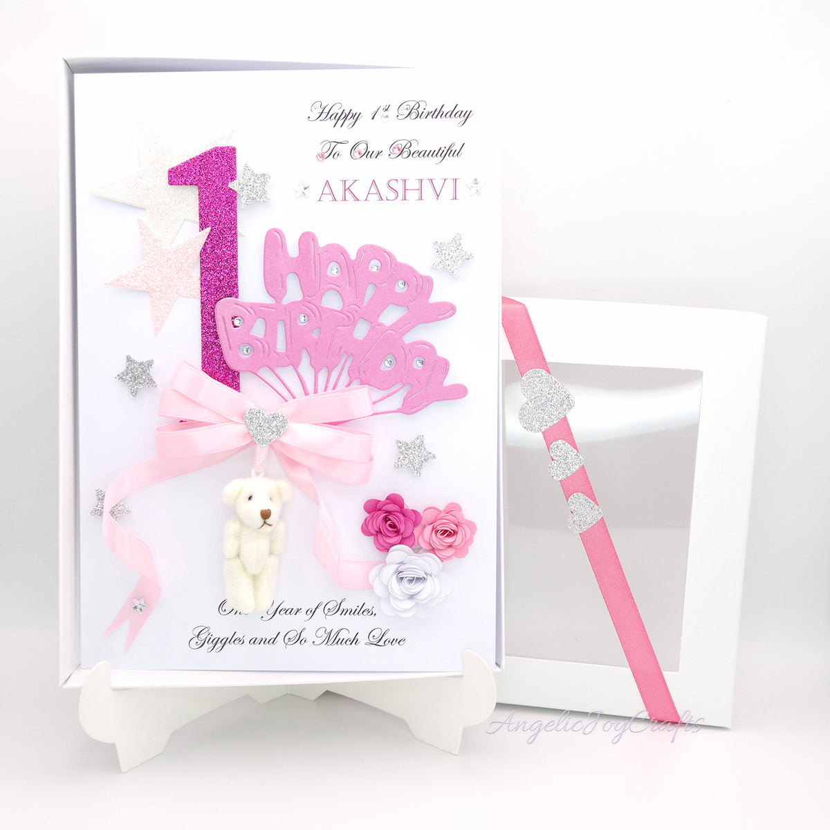 Handmade Personalised 3D Child Birthday Card with a Plush Teddy + Complimentary Gift Box | Baby Shower | Child Birthday | Baby Born | Birthday