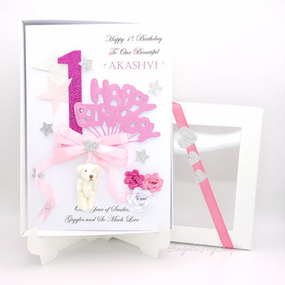 Handmade Personalised 3D Child Birthday Card with a Plush Teddy + Complimentary Gift Box | Baby Shower | Child Birthday | Baby Born | Birthday