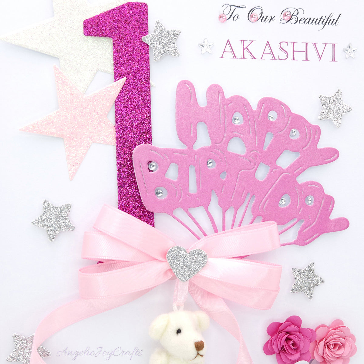 Handmade Personalised 3D Child Birthday Card with a Plush Teddy + Complimentary Gift Box | Baby Shower | Child Birthday | Baby Born | Birthday