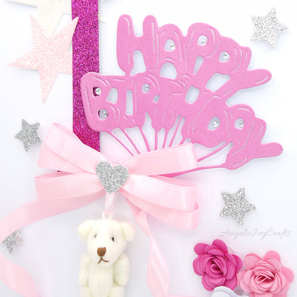 Handmade Personalised 3D Child Birthday Card with a Plush Teddy + Complimentary Gift Box | Baby Shower | Child Birthday | Baby Born | Birthday