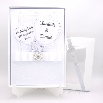 Handmade Personalised 3D Wedding Card with Floral Arbour & Brooche Bow + Complimentary Gift Box | Anniversary | Wedding | Engagement