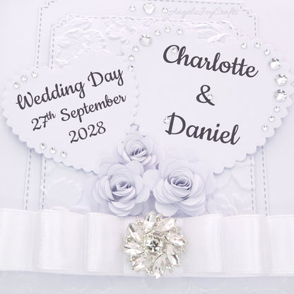 Handmade Personalised 3D Wedding Card with Floral Arbour & Brooche Bow + Complimentary Gift Box | Anniversary | Wedding | Engagement