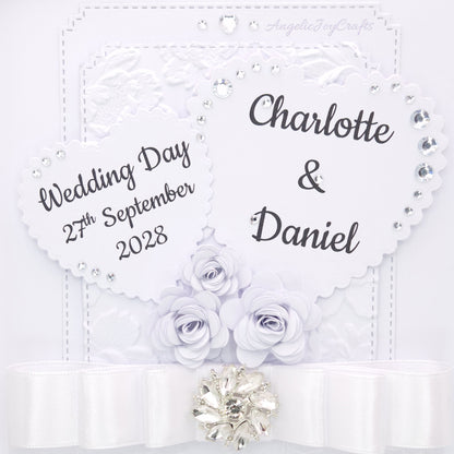 Handmade Personalised 3D Wedding Card with Floral Arbour & Brooche Bow + Complimentary Gift Box | Anniversary | Wedding | Engagement