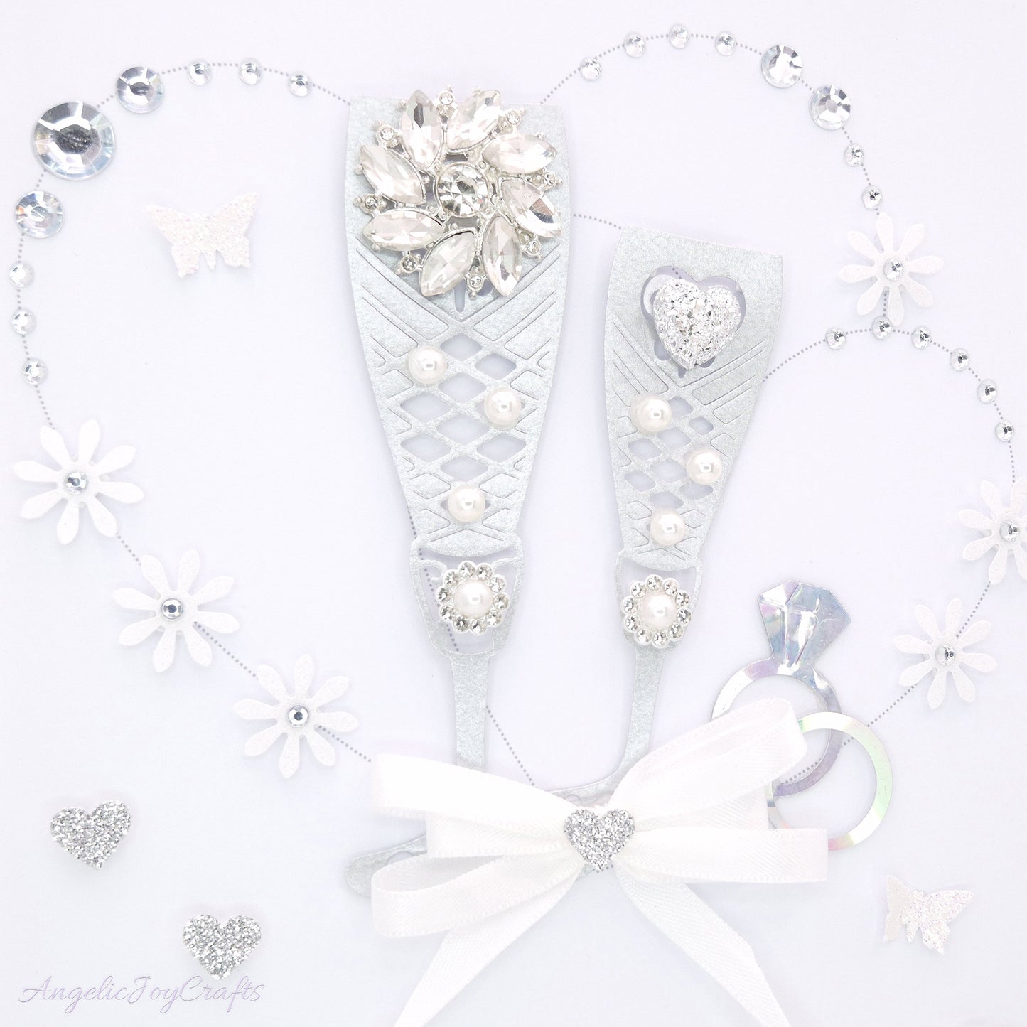 Handmade Personalised 3D Wedding Card with Champagne Flutes & Hearts+ Complimentary Gift Box | Anniversary | Wedding | Engagement