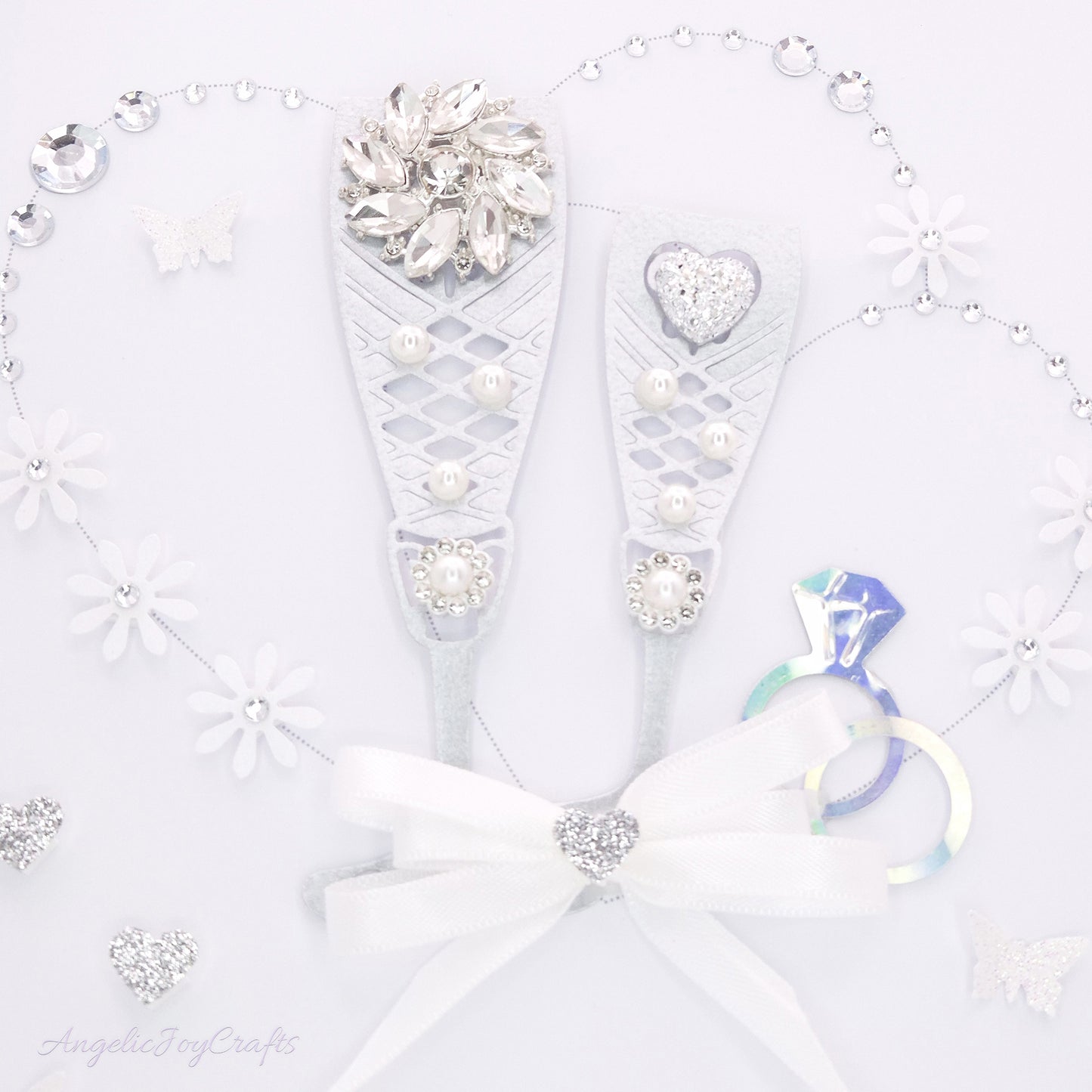 Handmade Personalised 3D Wedding Card with Champagne Flutes & Hearts+ Complimentary Gift Box | Anniversary | Wedding | Engagement