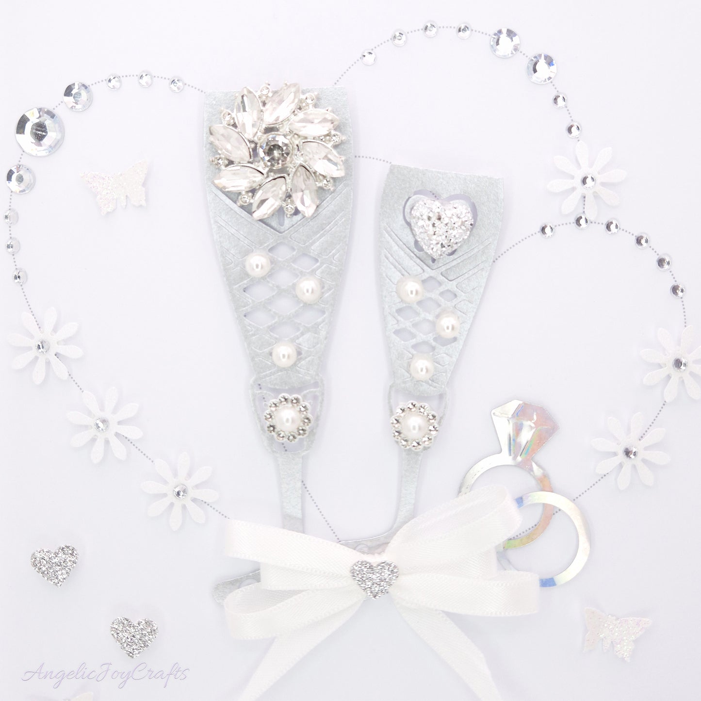 Handmade Personalised 3D Wedding Card with Champagne Flutes & Hearts+ Complimentary Gift Box | Anniversary | Wedding | Engagement