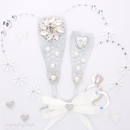 Handmade Personalised 3D Wedding Card with Champagne Flutes & Hearts+ Complimentary Gift Box | Anniversary | Wedding | Engagement