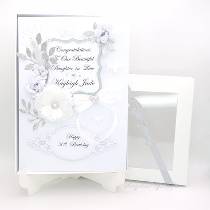 Handmade Personalised 3D Gold Birthday Card with Floral Frames & Bow + Complimentary Gift Box | Birthday | Mother's Day