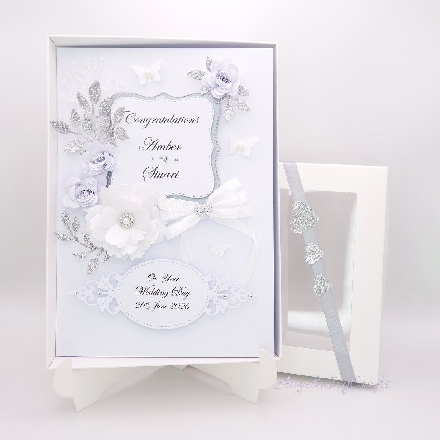 Handmade Personalised 3D Gold Anniversary Card with Floral Frames & Bow + Complimentary Gift Box | Anniversary | Wedding | Engagement | Birthday | Mother's Day