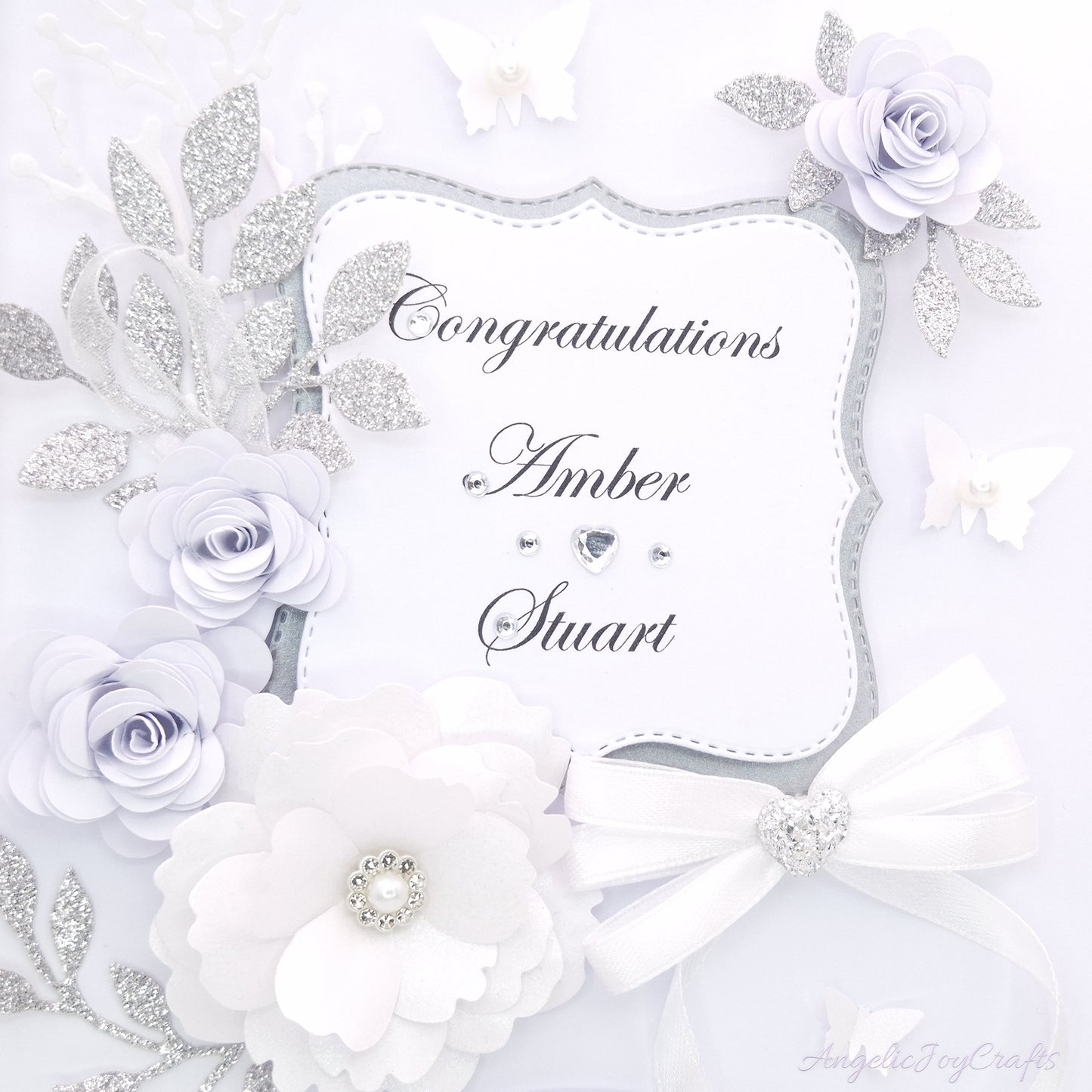 Handmade Personalised 3D Gold Anniversary Card with Floral Frames & Bow + Complimentary Gift Box | Anniversary | Wedding | Engagement | Birthday | Mother's Day