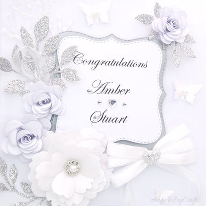 Handmade Personalised 3D Gold Anniversary Card with Floral Frames & Bow + Complimentary Gift Box | Anniversary | Wedding | Engagement | Birthday | Mother's Day