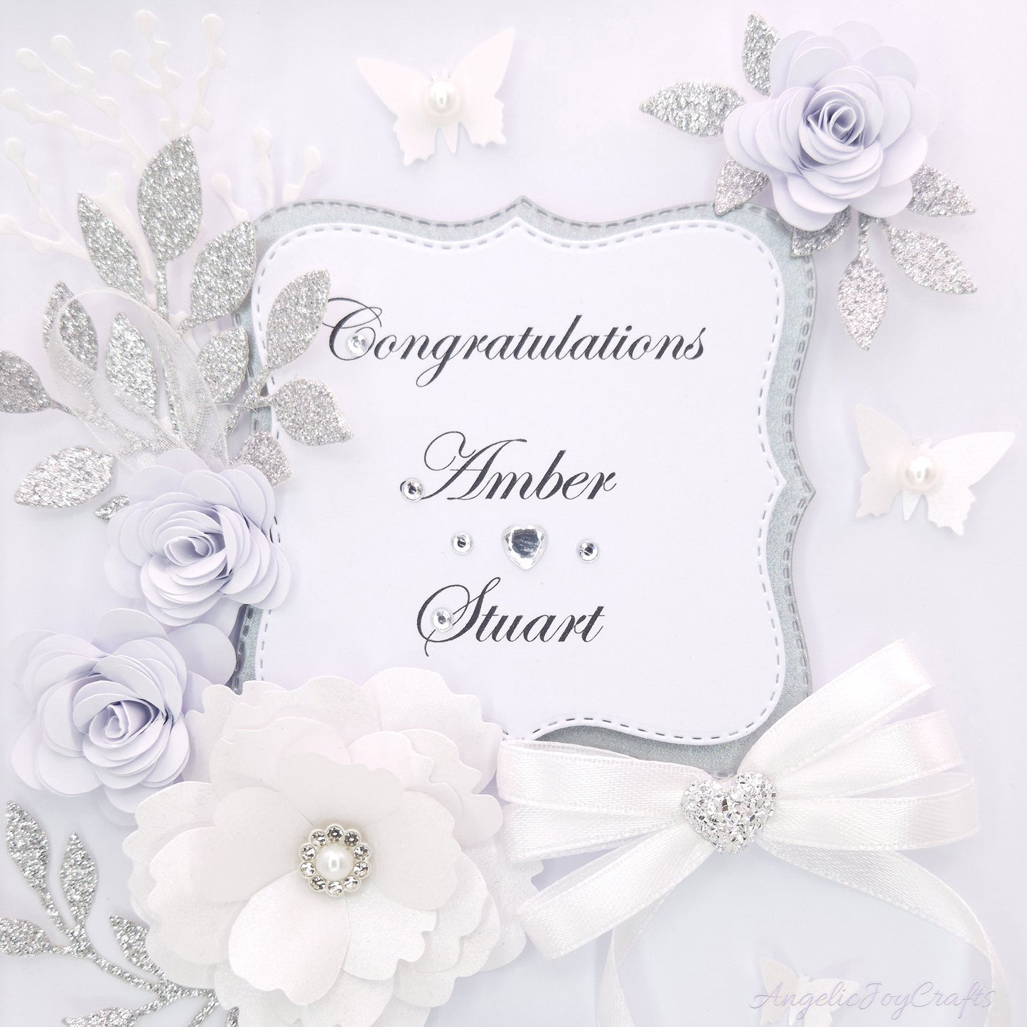 Handmade Personalised 3D Gold Anniversary Card with Floral Frames & Bow + Complimentary Gift Box | Anniversary | Wedding | Engagement | Birthday | Mother's Day