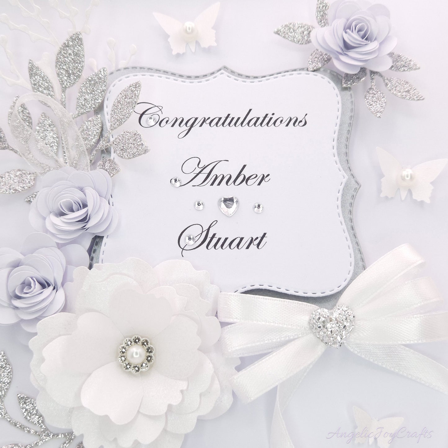 Handmade Personalised 3D Gold Anniversary Card with Floral Frames & Bow + Complimentary Gift Box | Anniversary | Wedding | Engagement | Birthday | Mother's Day