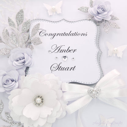 Handmade Personalised 3D Gold Anniversary Card with Floral Frames & Bow + Complimentary Gift Box | Anniversary | Wedding | Engagement | Birthday | Mother's Day