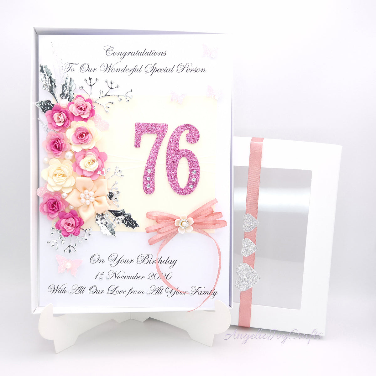Handmade Personalised 3D Birthday Card with Flowers & Bow + Complimentary Gift Box | Birthday | Mother's Day | Anniversary | Wedding | Engagement