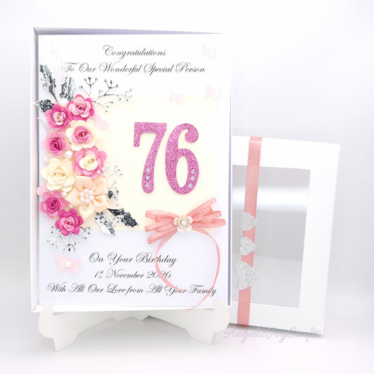 Handmade Personalised 3D Birthday Card with Flowers & Bow + Complimentary Gift Box | Birthday | Mother's Day | Anniversary | Wedding | Engagement