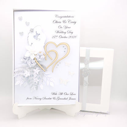 Handmade Personalised 3D Wedding Card with Couple & Hearts + Complimentary Gift Box | Anniversary | Wedding | Engagement
