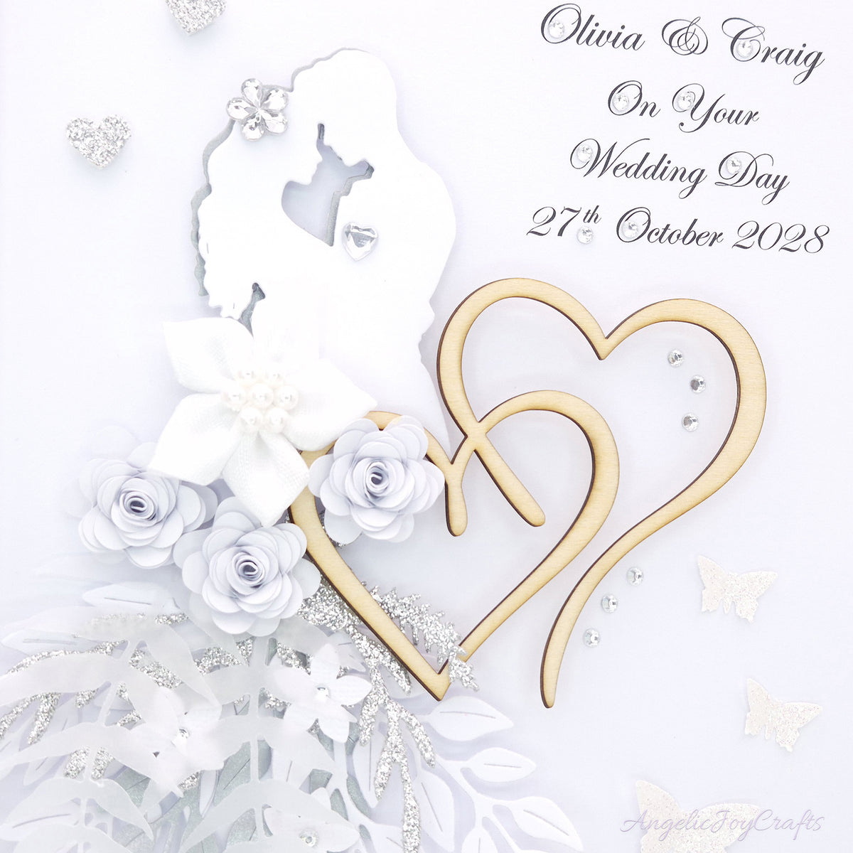 Handmade Personalised 3D Wedding Card with Couple & Hearts + Complimentary Gift Box | Anniversary | Wedding | Engagement