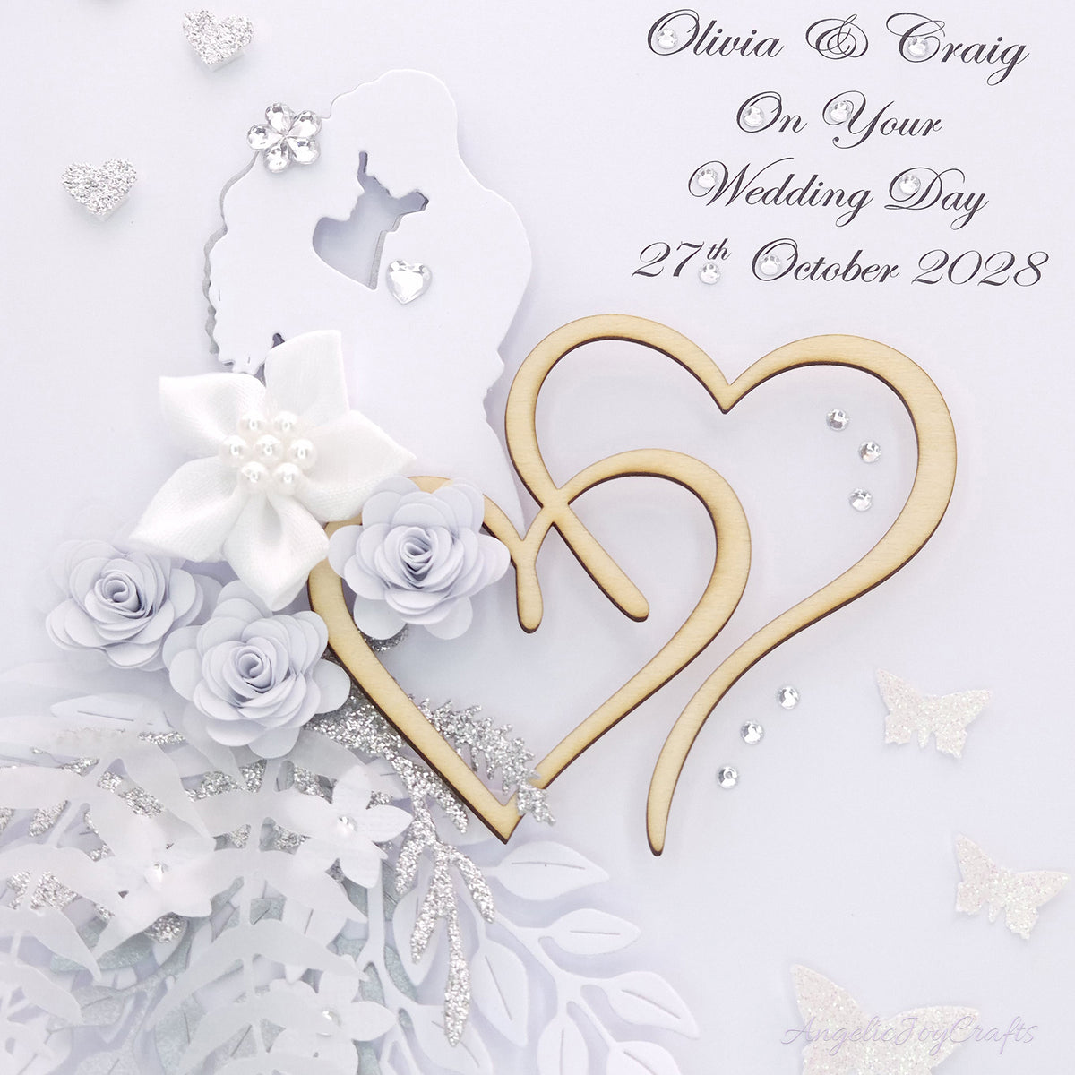 Handmade Personalised 3D Wedding Card with Couple & Hearts + Complimentary Gift Box | Anniversary | Wedding | Engagement