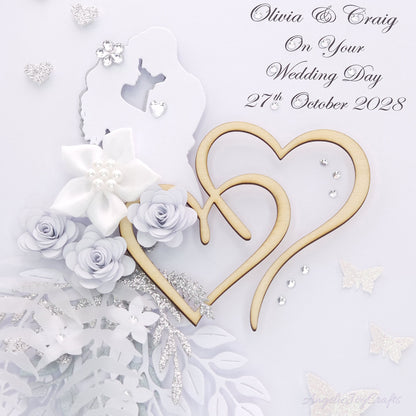 Handmade Personalised 3D Wedding Card with Couple & Hearts + Complimentary Gift Box | Anniversary | Wedding | Engagement