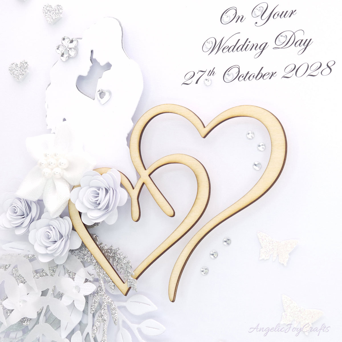 Handmade Personalised 3D Wedding Card with Couple & Hearts + Complimentary Gift Box | Anniversary | Wedding | Engagement