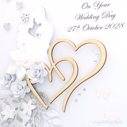 Handmade Personalised 3D Wedding Card with Couple & Hearts + Complimentary Gift Box | Anniversary | Wedding | Engagement