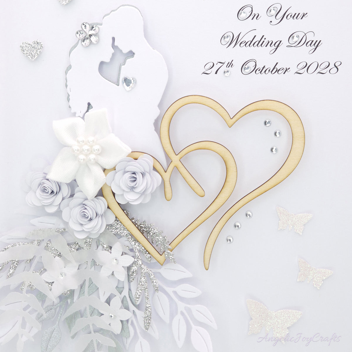 Handmade Personalised 3D Wedding Card with Couple & Hearts + Complimentary Gift Box | Anniversary | Wedding | Engagement