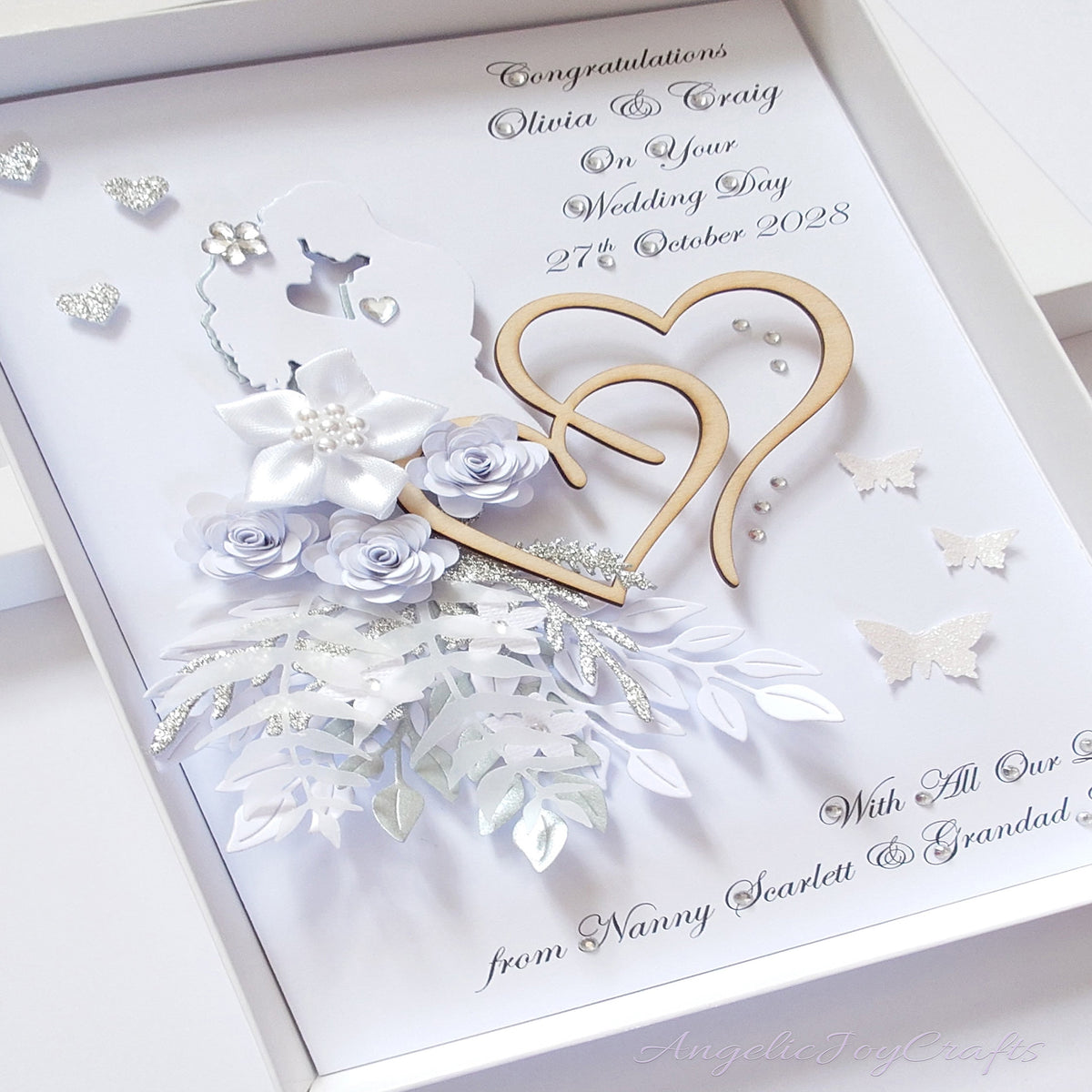 Handmade Personalised 3D Wedding Card with Couple & Hearts + Complimentary Gift Box | Anniversary | Wedding | Engagement