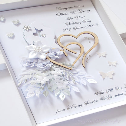 Handmade Personalised 3D Wedding Card with Couple & Hearts + Complimentary Gift Box | Anniversary | Wedding | Engagement
