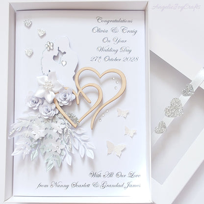Handmade Personalised 3D Wedding Card with Couple & Hearts + Complimentary Gift Box | Anniversary | Wedding | Engagement