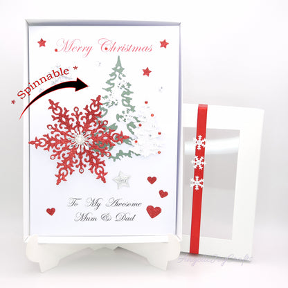 Handmade Personalised 3D Christmas Card with Spinnable Snowflake + Complimentary Gift Box | Christmas | Noel | New Year