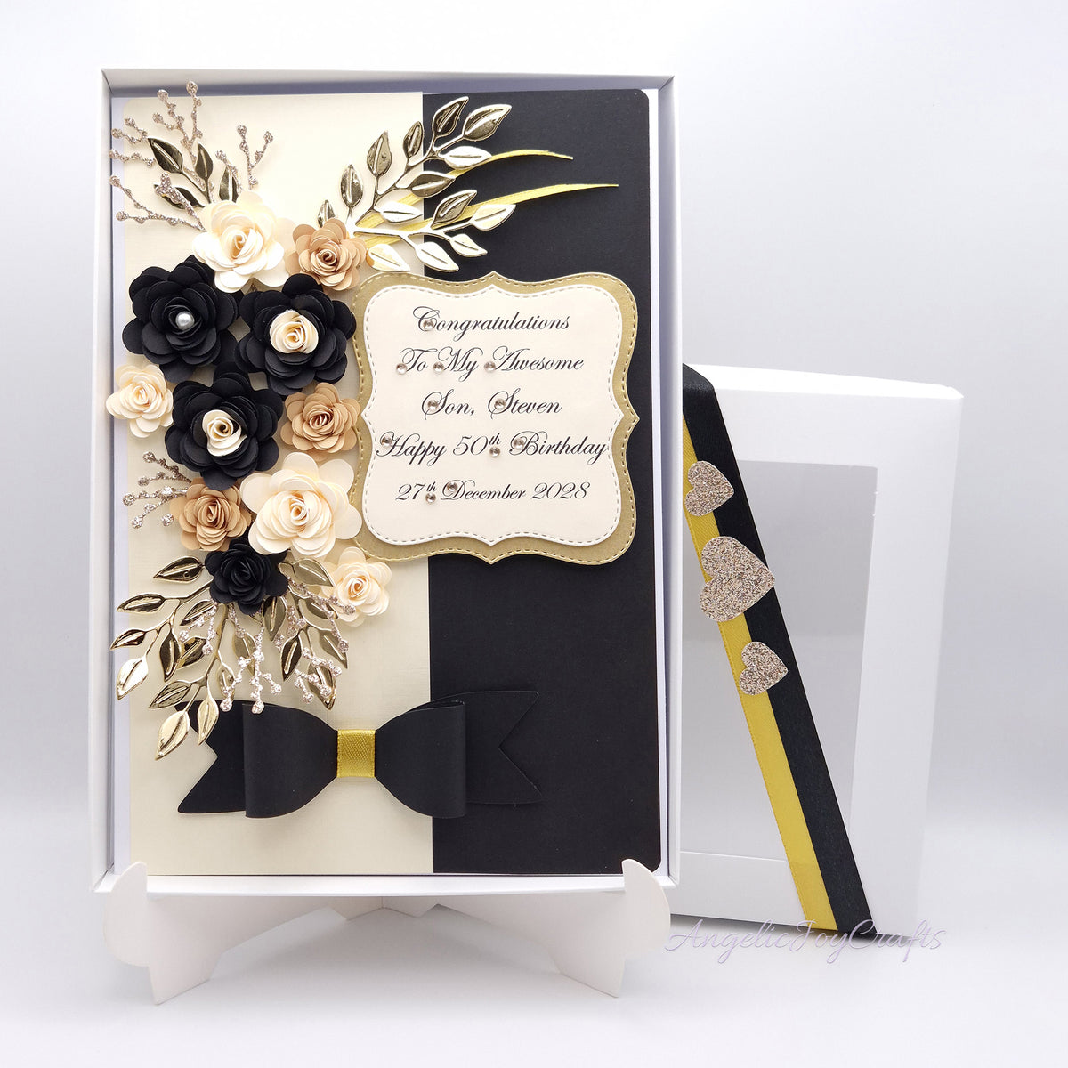 Handmade Personalised 3D Birthday for Him Card with Floral Lush & Bow + Complimentary Gift Box | Birthday | Birthday for Him