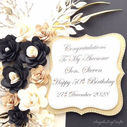 Handmade Personalised 3D Birthday for Him Card with Floral Lush & Bow + Complimentary Gift Box | Birthday | Birthday for Him