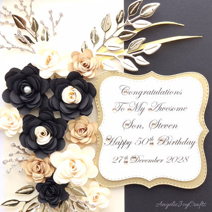 Handmade Personalised 3D Birthday for Him Card with Floral Lush & Bow + Complimentary Gift Box | Birthday | Birthday for Him