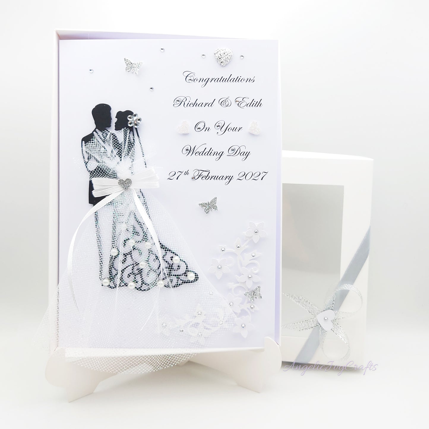 Handmade Personalised 3D Wedding Card with Sparkly Dress + Complimentary Gift Box | Anniversary | Wedding | Engagement